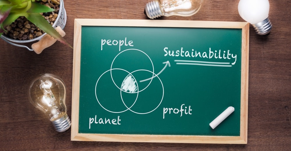 Chalkboard with people planet profit and sustainability in middle